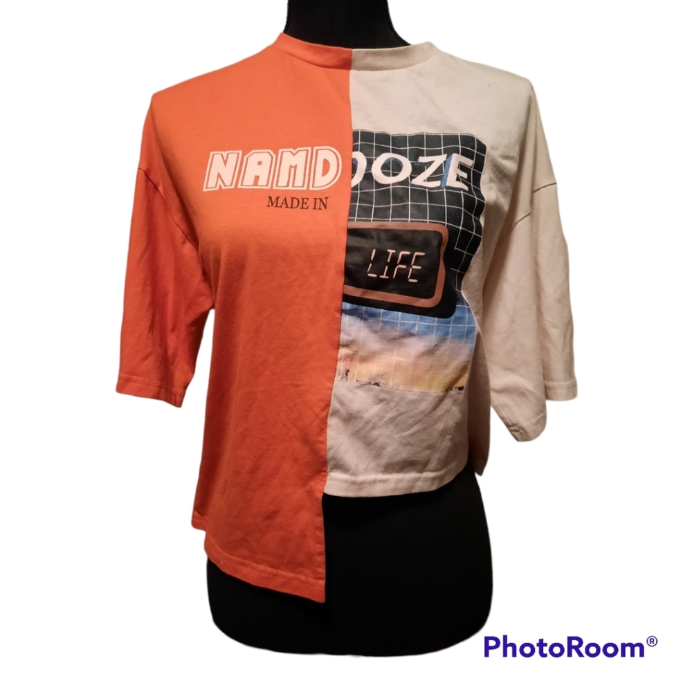 SHEIN graphic colorblock cropped tee - Picture 1 of 5
